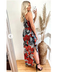 Black Floral Maxi Dress with side split detail