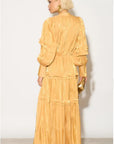 Silky feeling organza midi dress with ruffle design on sleeves and skirt hem