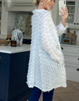 White color Oversized shirt dress in multi tassel stripe design fabric