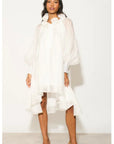 Ruffle Tie-Neck oversized midi Dress in White