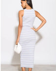 Knitted stripe print vest top and midi skirt co-ords set in grey
