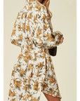 Yellow floral print shirt dress
