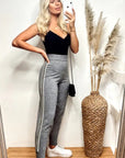 Soft Knit Jogging Bottoms with Side Stripes in grey