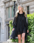 Ruffle Tie-Neck oversized midi Dress in Black