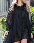 Ruffle Tie-Neck oversized midi Dress in Black