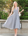Sabrina gingham check print linen blend midi dress in Black