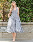Sabrina gingham check print linen blend midi dress in Black