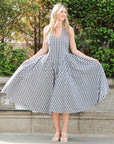 Sabrina gingham check print linen blend midi dress in Black