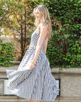 Sabrina gingham check print linen blend midi dress in Black