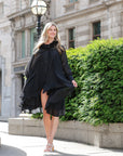 Ruffle Tie-Neck oversized midi Dress in Black