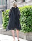 Ruffle Tie-Neck oversized midi Dress in Black