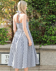 Sabrina gingham check print linen blend midi dress in Black