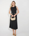 Pearl Bead Pointelle knit bodycon midi dress in Black