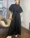 Cotton blend oversized shirt dress with ruffle sleeves design in Black