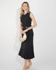 Pearl Bead Pointelle knit bodycon midi dress in Black