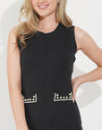 Pearl Bead Pointelle knit bodycon midi dress in Black