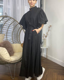 Cotton blend oversized shirt dress with ruffle sleeves design in Black