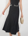 Pearl Bead Pointelle knit bodycon midi dress in Black