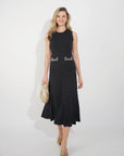 Pearl Bead Pointelle knit bodycon midi dress in Black