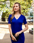 Full Pleated Ruffle Hem Maxi Dress in Royal Blue