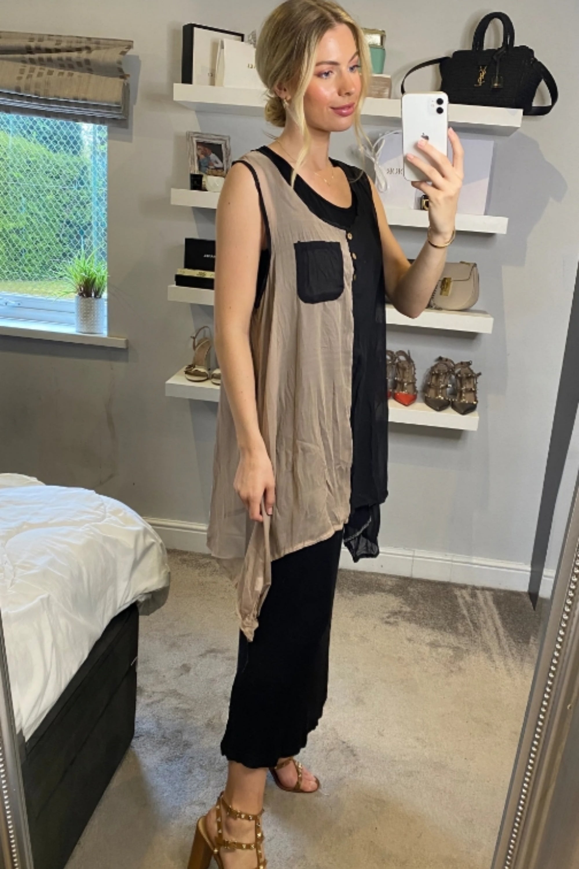 Chiffon Long Top Plain Cotton Maxi Dress(BLACK)