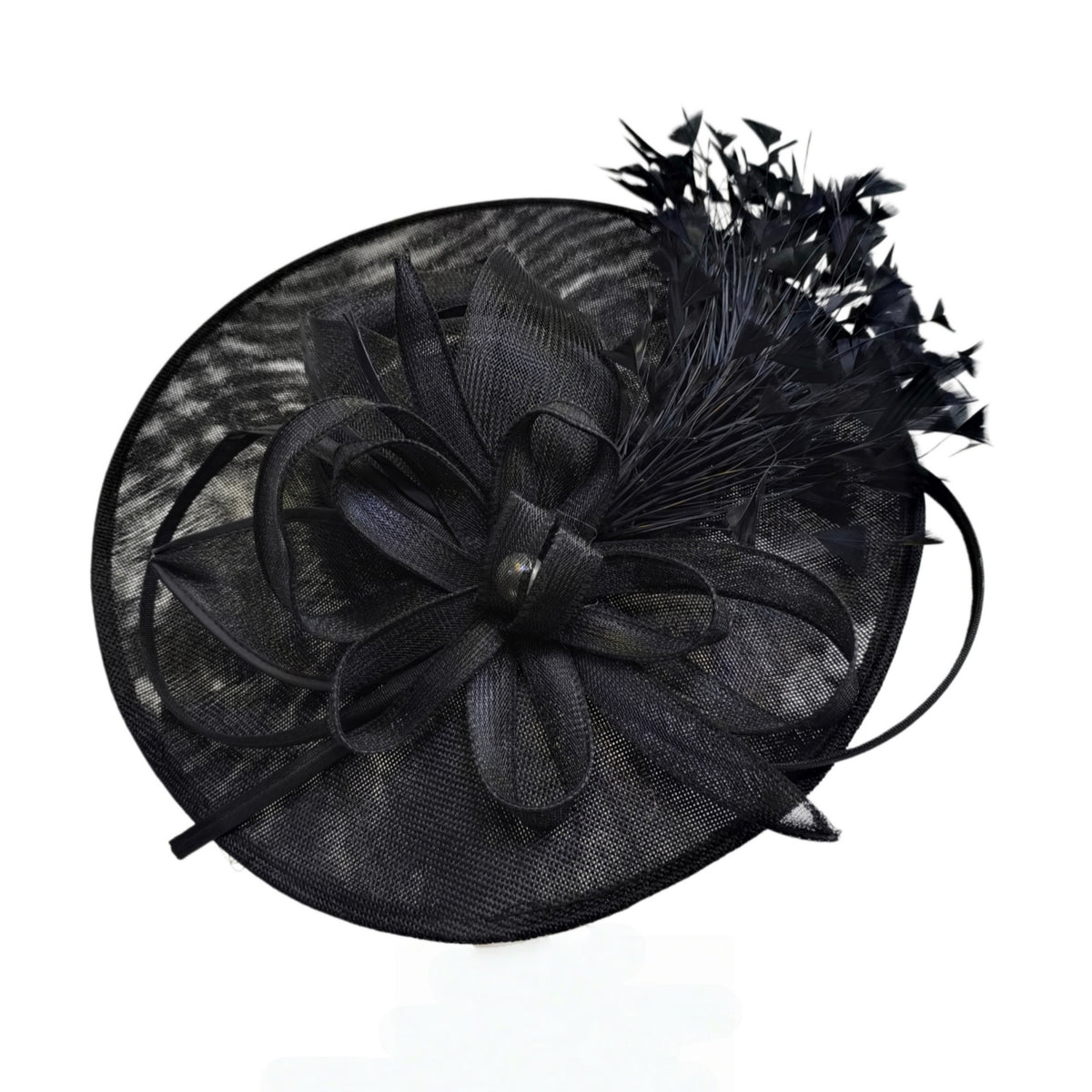Statement Fascinator Hat With Feather Detail In Black