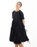 Asymmetry with adjustable ties design cotton blend dress in black