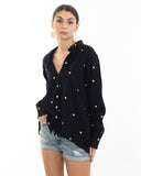 Gold Polka Dots Embroidered Shirt in Soft cotton fabric in Black