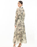 Animal and Forest Scarf print Shirt and Midi Skirt Co-ords in Black