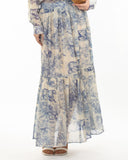 Animal and Forest Scarf print Shirt and Midi Skirt Co-ords in Blue