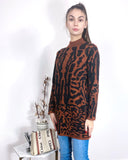 Fine Knit Leopard Print Pattern design Jumper in Coffee Brown