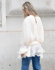 Silky satin feeling Cape sleeves design short dress in Cream