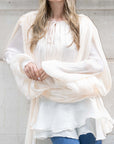 Silky satin feeling Cape sleeves design short dress in Cream