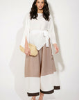 Full pleated Long sleeves top and trousers in white
