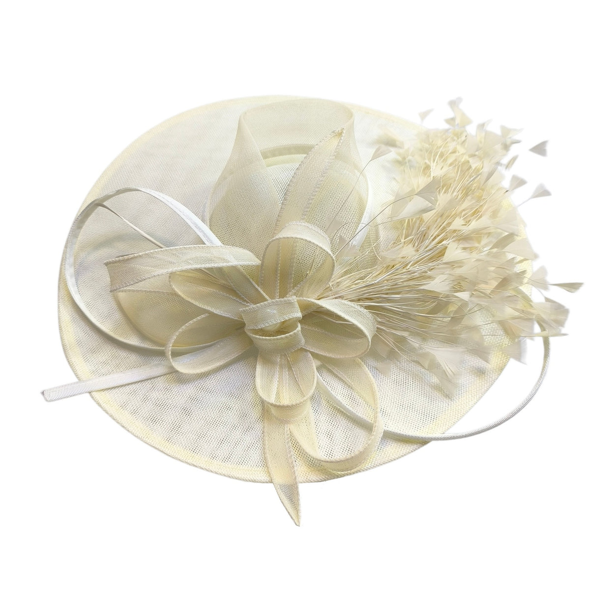 Statement Fascinator Hat With Feather Detail In Cream
