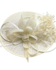 Statement Fascinator Hat With Feather Detail In Cream