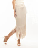 Pleated Midi Skirt with multi fringed tassel hem design in White