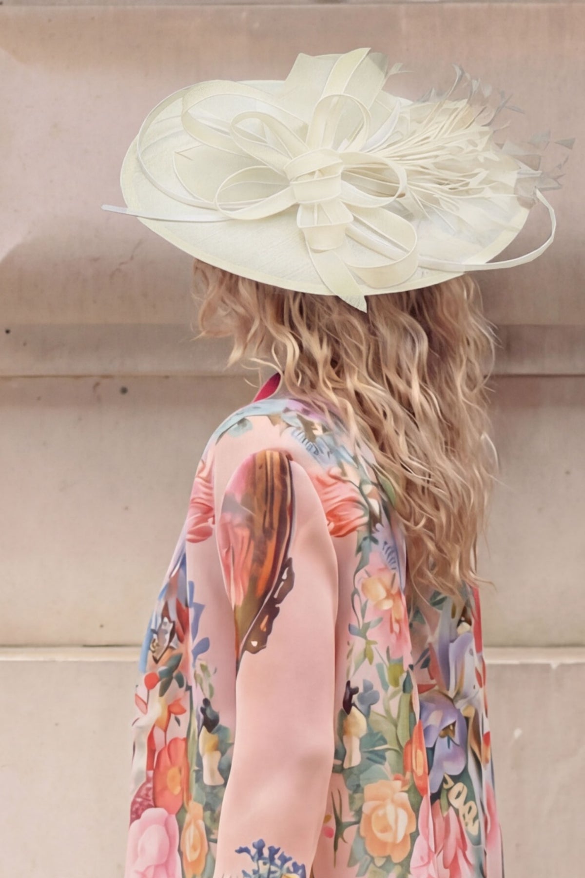Statement Fascinator Hat With Feather Detail In Cream