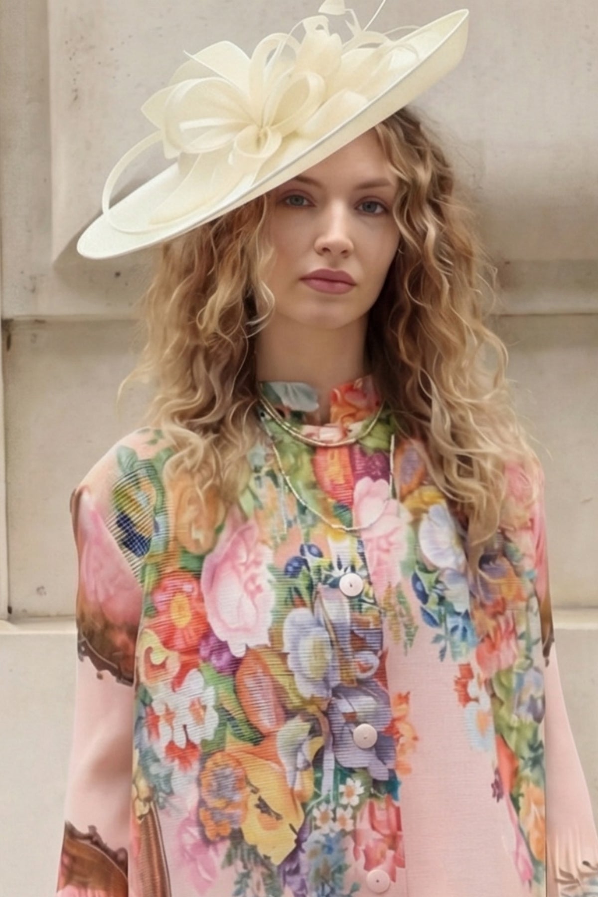 Statement Fascinator Hat With Feather Detail In Cream