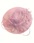 Statement Fascinator Hat With Feather Detail In Dusty Pink