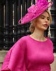 Statement Fascinator Hat With Feather Detail In Fusion Pink