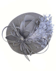 Statement Fascinator Hat With Feather Detail In Grey
