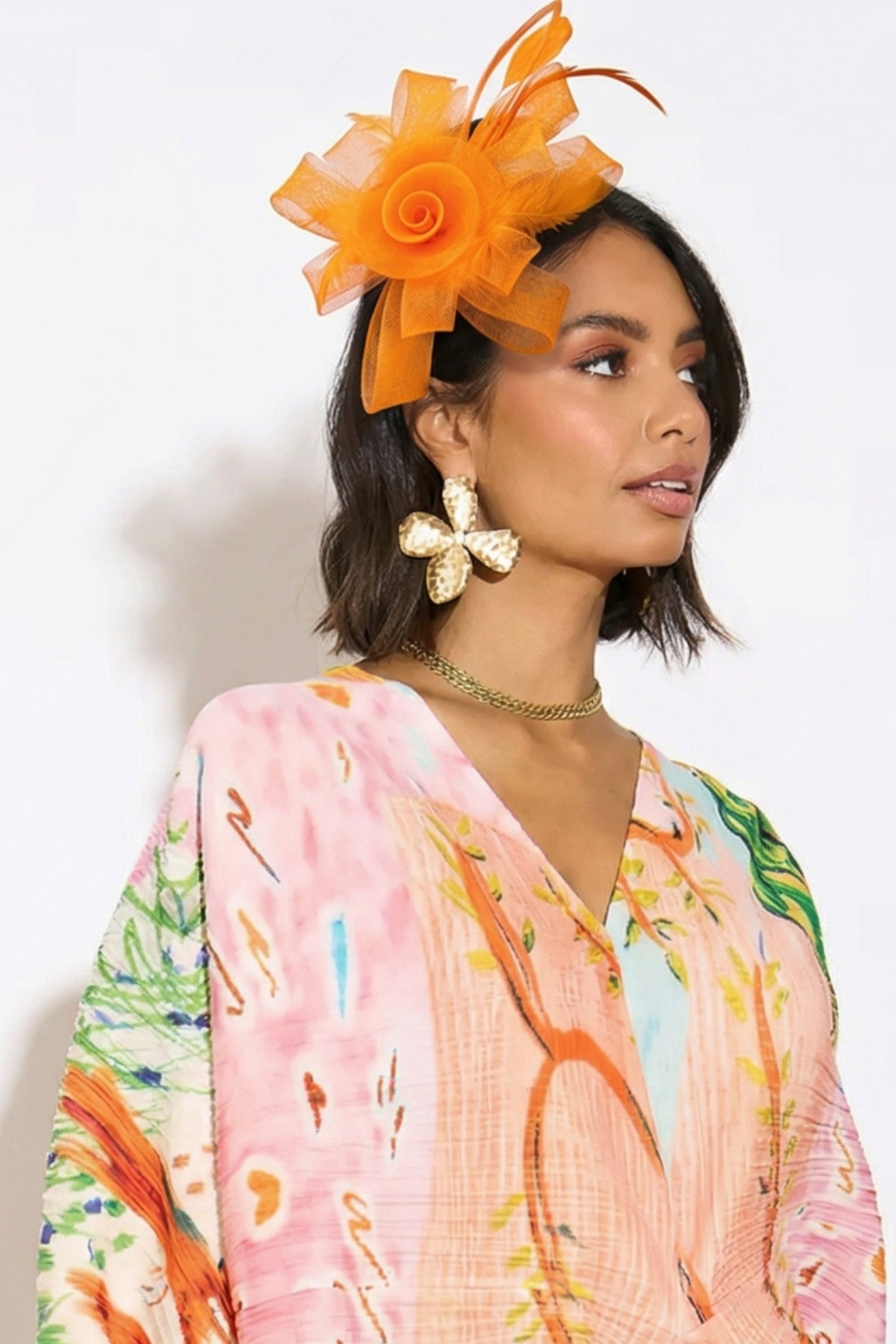 Rose Floral And Feather Fascinator With Hair Clip