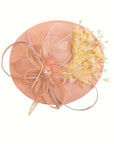 Statement Fascinator Hat With Feather Detail In Peach
