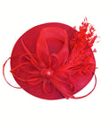 Statement Fascinator Hat With Feather Detail In Red