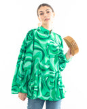 Scarf print oversized shirt in green color