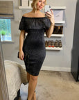 Metallic Frill Bardot Bandage Dress in Gold