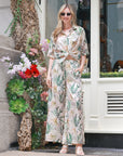 Multi floral print cotton blend short sleeves and trousers co-ords suits in green