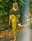 Green color blocking Print Pleated Dress in Kimono sleeves
