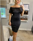Metallic Frill Bardot Bandage Dress in Gold